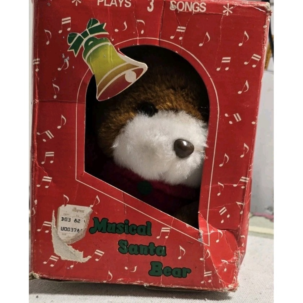 Vintage 1980's musical santa bear Plays 3‎ Songs & Wiggles Nose /Ears